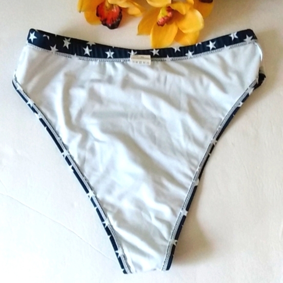 BLUE WHITE STAR HIGH-CUT HIGH-WAIST BIKINI BOTTOMS SIZE XL NWOT - Picture 7 of 7